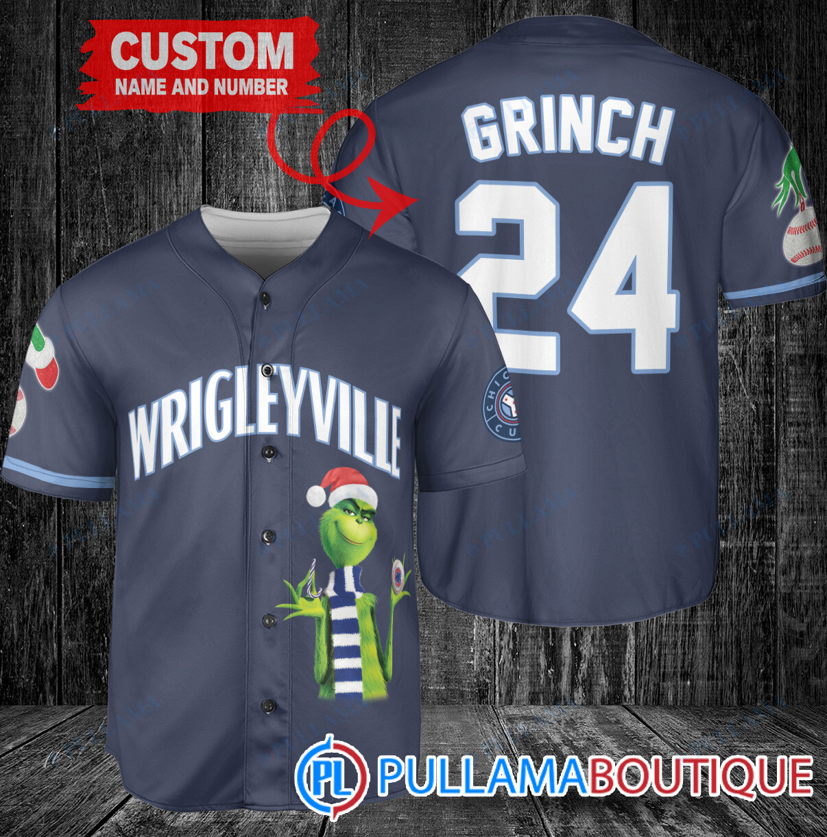 Grinch Christmas Atlanta Braves Custom Baseball Jersey Navy