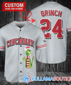 Grinch Christmas Cincinnati Reds Custom Baseball Jersey Gray