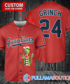 Grinch Christmas Cleveland Guardians Custom Baseball Jersey Red