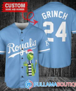 Grinch Christmas Kansas City Royals Custom Baseball Jersey Light Blue