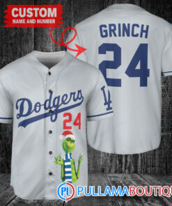 Grinch Christmas Los Angeles Dodgers Custom Baseball Jersey Gray