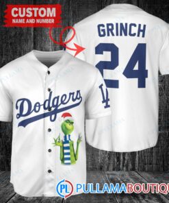 Grinch Christmas Los Angeles Dodgers Custom Baseball Jersey White