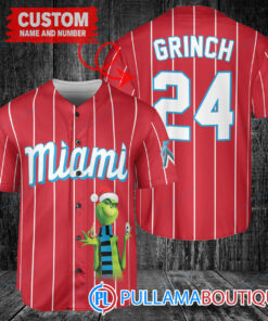 Grinch Christmas Miami Marlins Custom Baseball Jersey Red