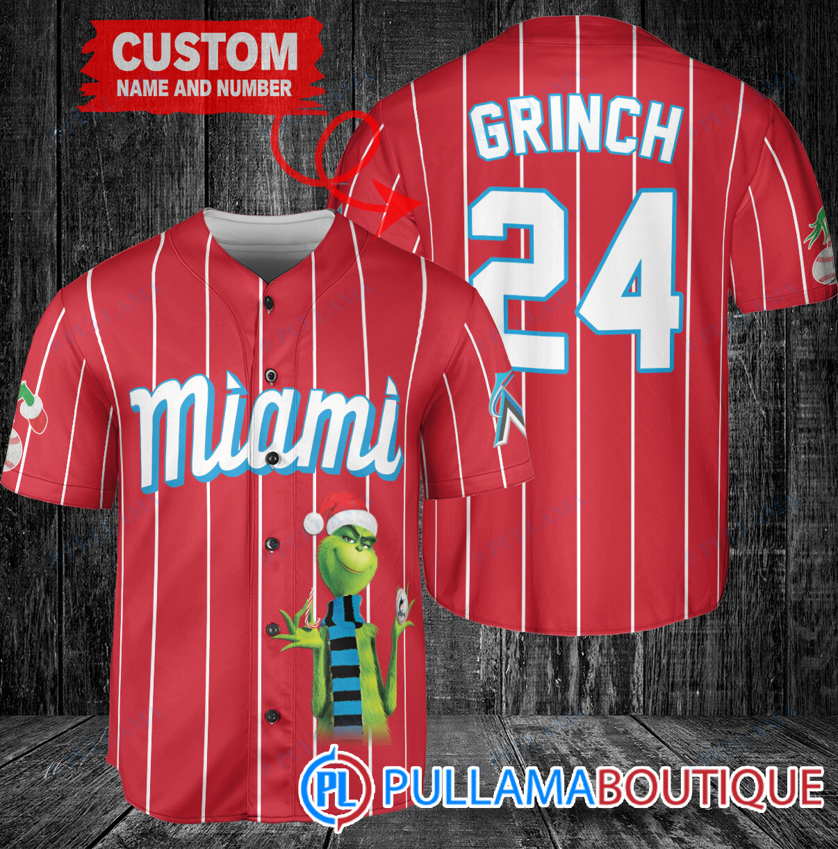 Grinch Christmas Miami Marlins Custom Baseball Jersey Black