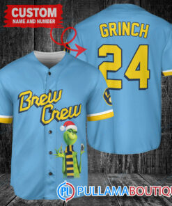 Grinch Christmas Milwaukee Brewers Custom Baseball Jersey Blue City Connect