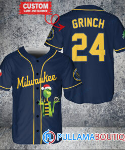 Grinch Christmas Milwaukee Brewers Custom Baseball Jersey Navy