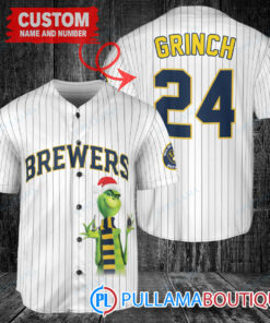 Grinch Christmas Milwaukee Brewers Custom Baseball Jersey White