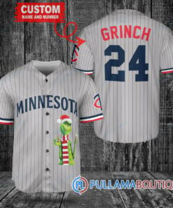 Grinch Christmas Minnesota Twins Custom Baseball Jersey Gray Road