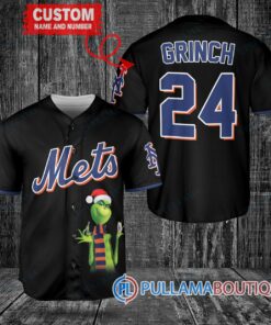 Grinch Christmas New York Mets Custom Baseball Jersey Black