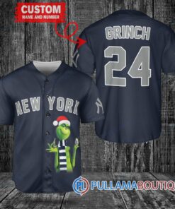 Grinch Christmas New York Yankees Custom Baseball Jersey Navy