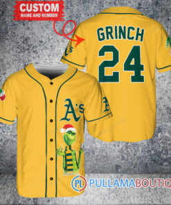 Grinch Christmas Oakland Athletics Custom Baseball Jersey Gold