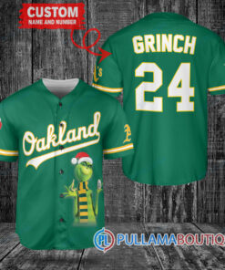 Grinch Christmas Oakland Athletics Custom Baseball Jersey Green