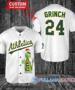 Grinch Christmas Oakland Athletics Custom Baseball Jersey White