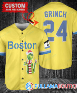 Grinch Christmas Red Sox Baseball Jersey – Gold-Light Blue City Connect