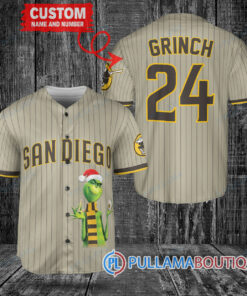 Grinch Christmas San Diego Padres Custom Baseball Jersey Tan