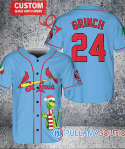 Grinch Christmas St.Louis Cardinals Custom Baseball Jersey Light Blue