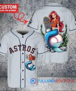 Houston Astros x Ariel Mermaid with Trophy Custom Baseball Jersey Gray