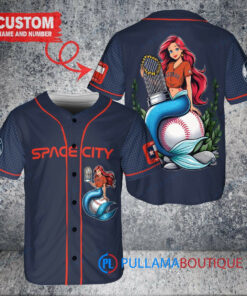 Houston Astros x Ariel Mermaid with Trophy Custom Baseball Jersey Navy City Connect