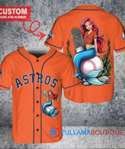 Houston Astros x Ariel Mermaid with Trophy Custom Baseball Jersey Orange