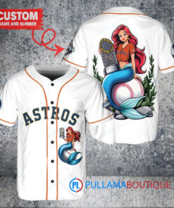 Houston Astros x Ariel Mermaid with Trophy Custom Baseball Jersey White