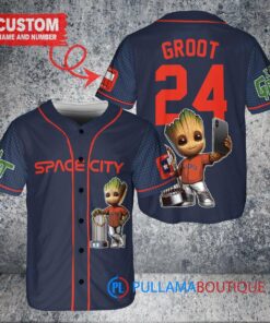 Houston Astros x Baby Groot Marvel Guardians Of The Galaxy with Trophy Custom Baseball Jersey Navy City Connect