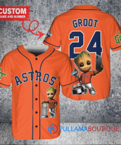 Houston Astros x Baby Groot Marvel Guardians Of The Galaxy with Trophy Custom Baseball Jersey Orange