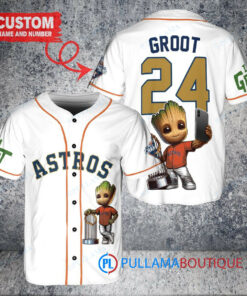 Houston Astros x Baby Groot Marvel Guardians Of The Galaxy with Trophy Custom Baseball Jersey White