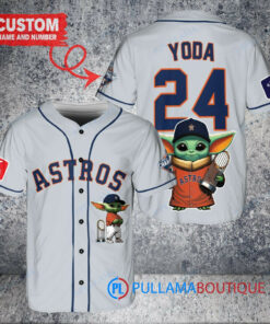 Houston Astros x Baby Yoda Star Wars The Mandalorian with Trophy Custom Baseball Jersey Gray