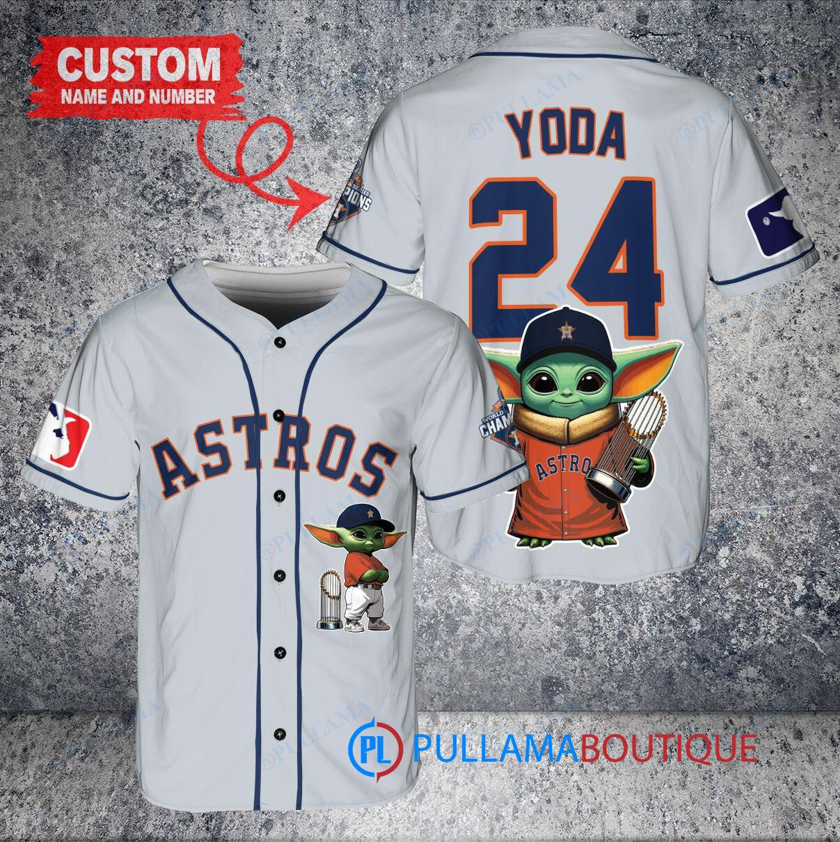 Astros x Baby Yoda Star Wars Mandalorian Trophy Baseball Jersey – Orange