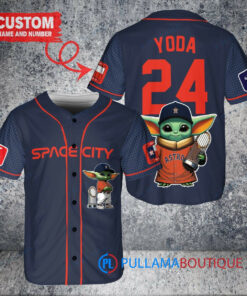 Houston Astros x Baby Yoda Star Wars The Mandalorian with Trophy Custom Baseball Jersey Navy City Connect