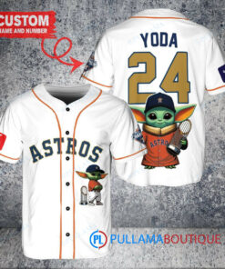 Houston Astros x Baby Yoda Star Wars The Mandalorian with Trophy Custom Baseball Jersey White