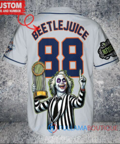 Houston Astros x Beetlejuice Halloween with World Series Trophy Custom Baseball Jersey Gray