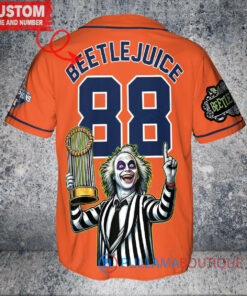 Houston Astros x Beetlejuice Halloween with World Series Trophy Custom Baseball Jersey Orange