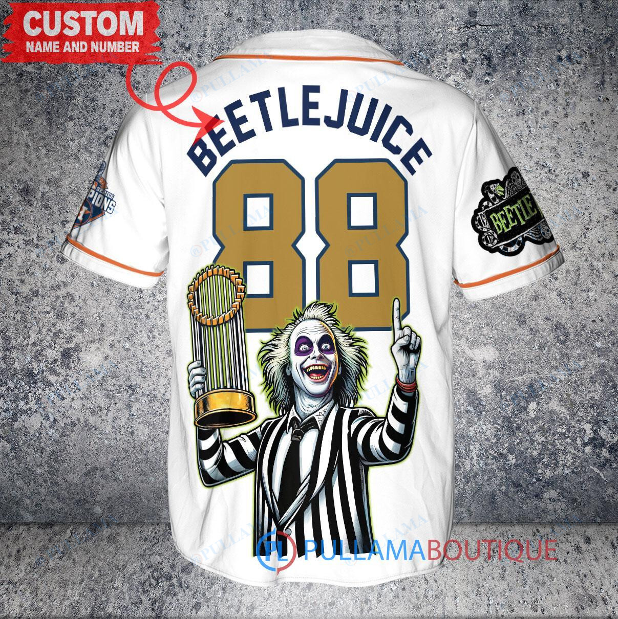 Oakland Athletics Beetlejuice Halloween World Series Trophy Baseball Jersey Gold