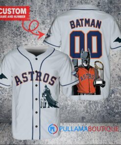 Houston Astros x DC Comics Batman The Dark Knight with Trophy Custom Baseball Jersey Gray