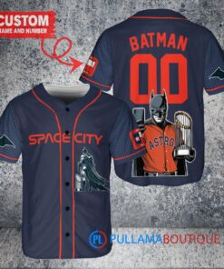 Houston Astros x DC Comics Batman The Dark Knight with Trophy Custom Baseball Jersey Navy City Connect