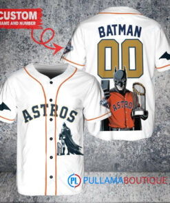 Houston Astros x DC Comics Batman The Dark Knight with Trophy Custom Baseball Jersey White