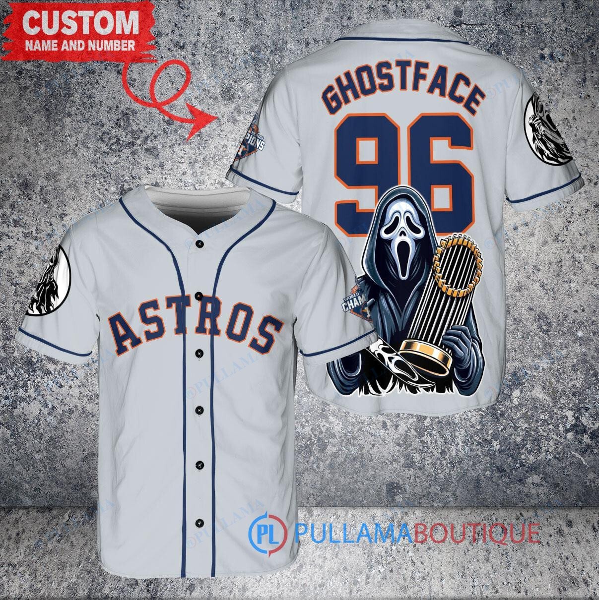 Houston Astros x Ghostface Scream Halloween Halloween with World Series Trophy Custom Baseball Jersey White