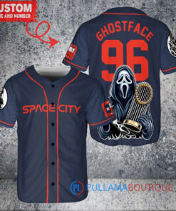 Houston Astros x Ghostface Scream Halloween Halloween with World Series Trophy Custom Baseball Jersey Navy City Connect