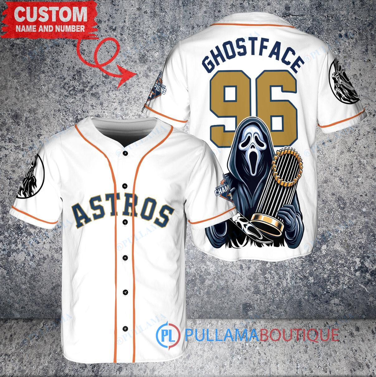 New York Yankees x Ghostface Scream Halloween Halloween with World Series Trophy Custom Baseball Jersey White