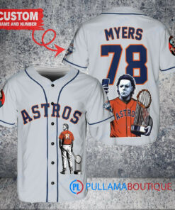 Houston Astros x Halloween Michael Myers with Trophy Custom Baseball Jersey Gray