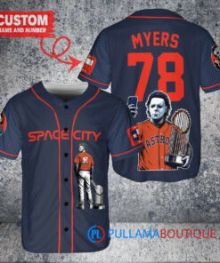 Houston Astros x Halloween Michael Myers with Trophy Custom Baseball Jersey Navy City Connect