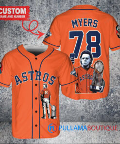 Houston Astros x Halloween Michael Myers with Trophy Custom Baseball Jersey Orange