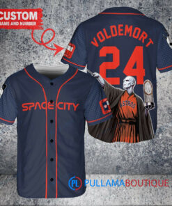 Houston Astros x Lord Voldemort Harry Potter with Trophy Custom Baseball Jersey Navy City Connect