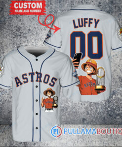 Houston Astros x Luffy One Piece with Trophy Custom Baseball Jersey Gray