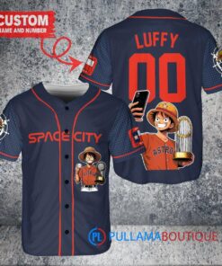 Houston Astros x Luffy One Piece with Trophy Custom Baseball Jersey Navy City Connect