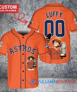 Houston Astros x Luffy One Piece with Trophy Custom Baseball Jersey Orange