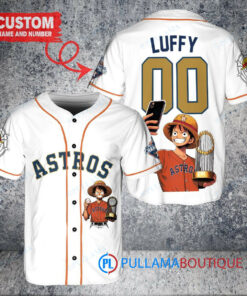 Houston Astros x Luffy One Piece with Trophy Custom Baseball Jersey White