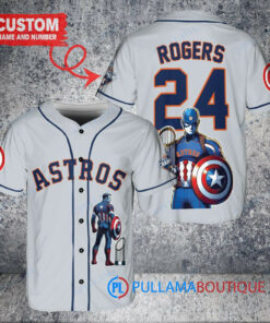 Houston Astros x Marvel Captain America Steve Rogers with Trophy Custom Baseball Jersey Gray