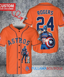 Houston Astros x Marvel Captain America Steve Rogers with Trophy Custom Baseball Jersey Orange